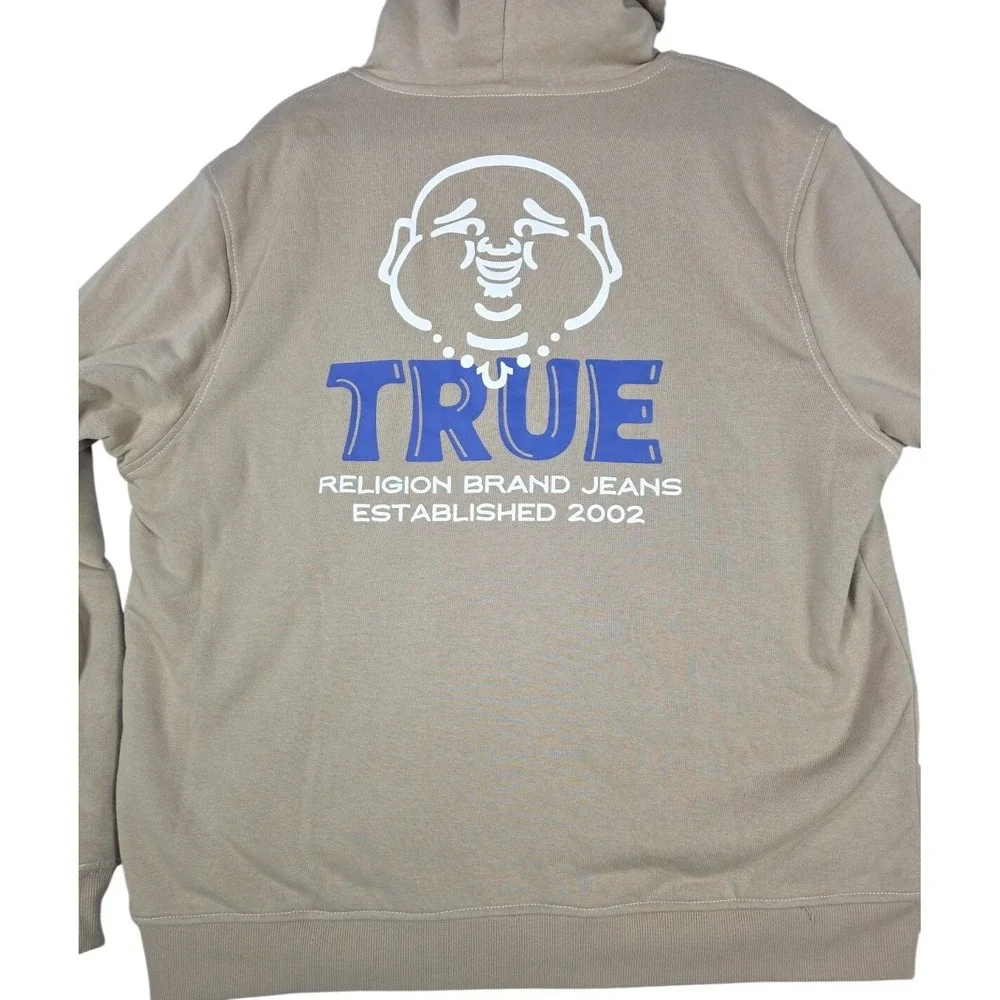 True‎ Religion Buddha Graphic Sherpa Fleece Hoodie Full Zip Hooded Sz XL NWT Tan